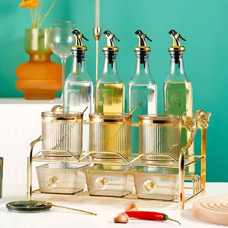 Ribbed clear & olive green acrylic seasoning jar set kitchen storage