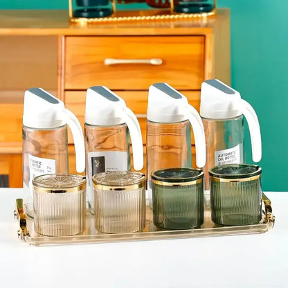 Ribbed clear & olive green acrylic seasoning jar set kitchen storage