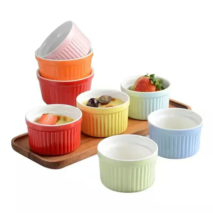 Ribbed colorful ceramic baking bowl kitchen dessert ramekin set