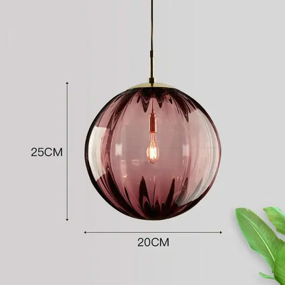 Ribbed colorful glass ball pendant light set for living room