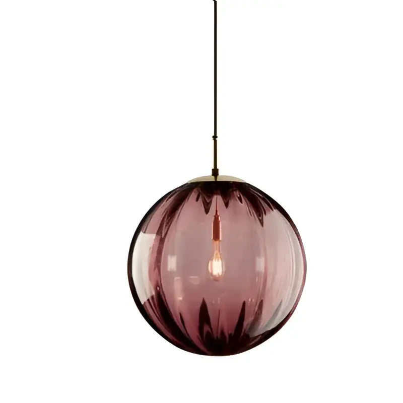 Ribbed colorful glass ball pendant light set for living room