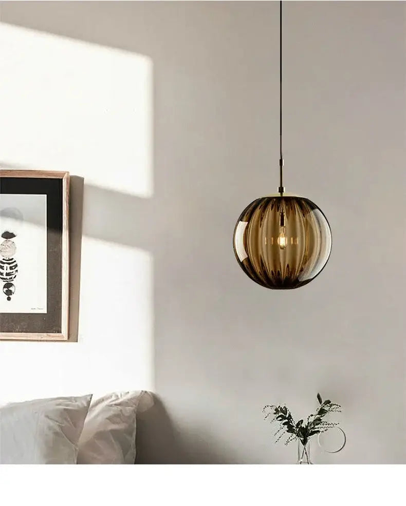 Ribbed colorful glass ball pendant light set for living room