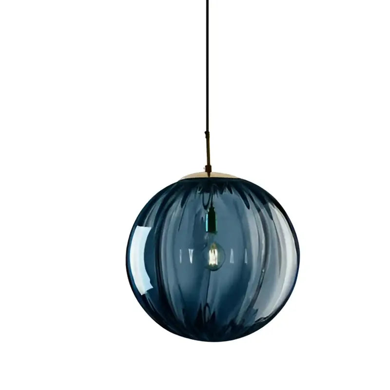 Ribbed colorful glass ball pendant light set for living room