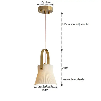 Ribbed cream ceramic led pendant light kitchen hanging lamp