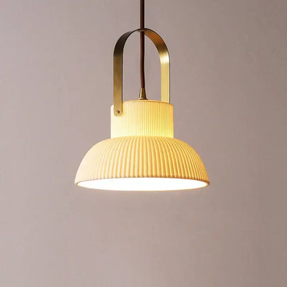 Ribbed cream ceramic led pendant light kitchen hanging lamp