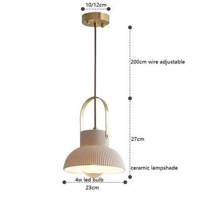 Ribbed cream ceramic led pendant light kitchen hanging lamp