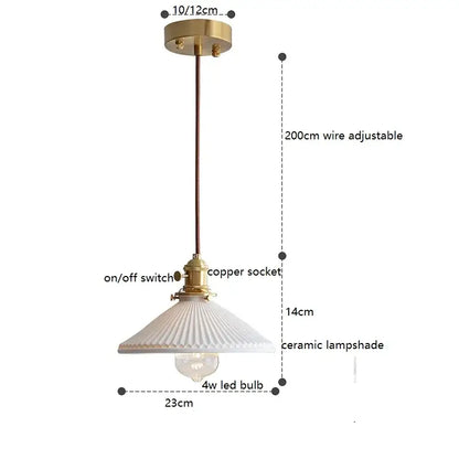 Ribbed cream ceramic led pendant light kitchen hanging lamp