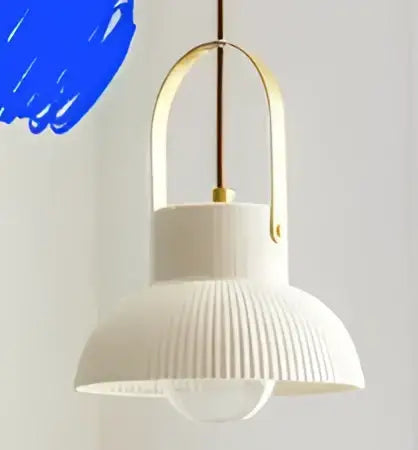 Ribbed cream glass pendant light with wood top for dining room