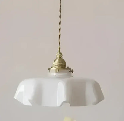Ribbed cream glass pendant light with wood top for dining room