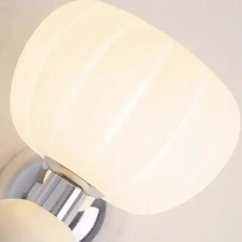 Ribbed cream glass pumpkin wall lamps bedroom chrome lighting