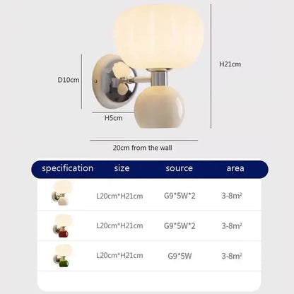Ribbed cream glass pumpkin wall lamps bedroom chrome lighting