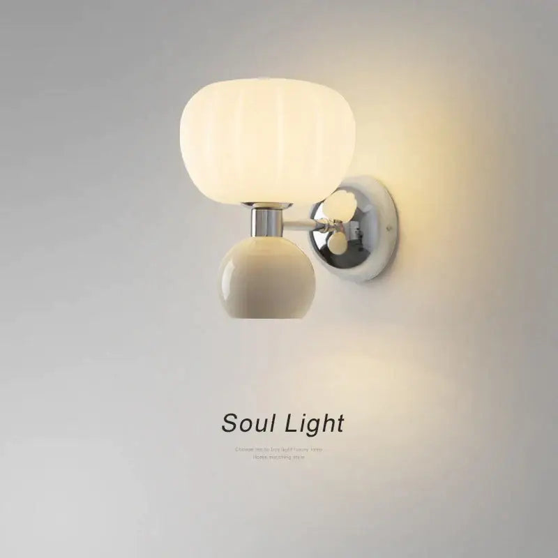 Ribbed cream glass pumpkin wall lamps bedroom chrome lighting