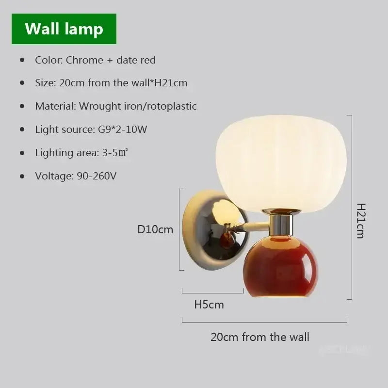 Ribbed cream glass pumpkin wall lamps bedroom chrome lighting