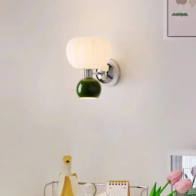 Ribbed cream glass pumpkin wall lamps bedroom chrome lighting