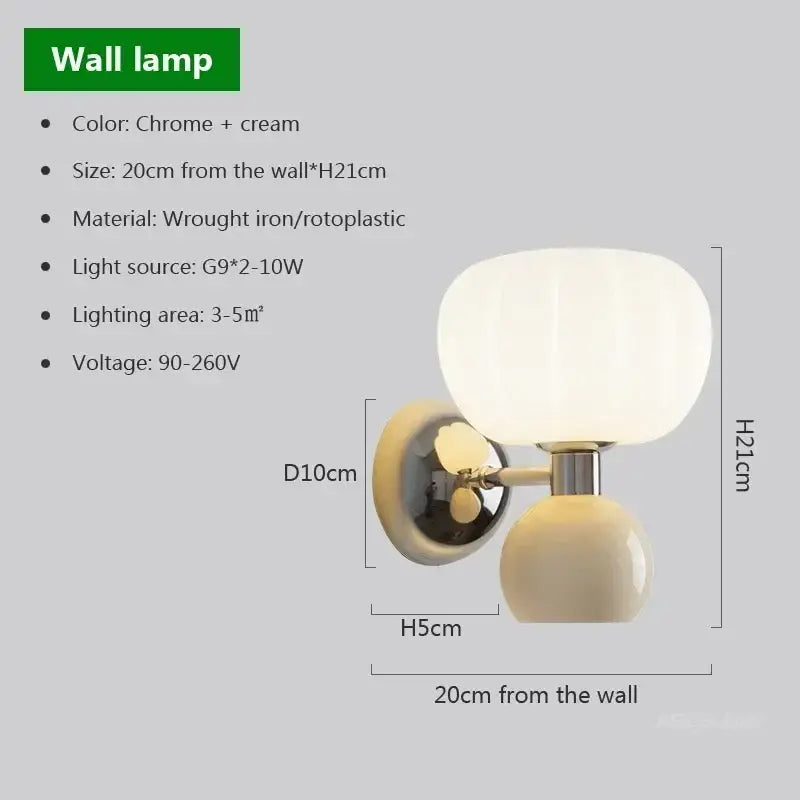Ribbed cream glass pumpkin wall lamps bedroom chrome lighting