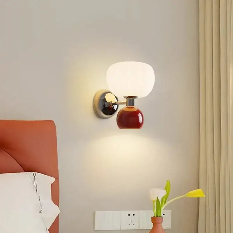 Ribbed cream glass pumpkin wall lamps bedroom chrome lighting