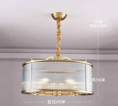 Ribbed glass chandelier gold living room pendant light