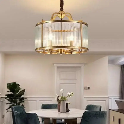 Ribbed glass chandelier gold living room pendant light