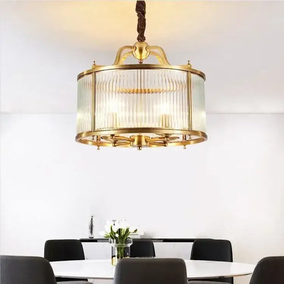 Ribbed glass chandelier gold living room pendant light
