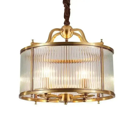 Ribbed glass chandelier gold living room pendant light