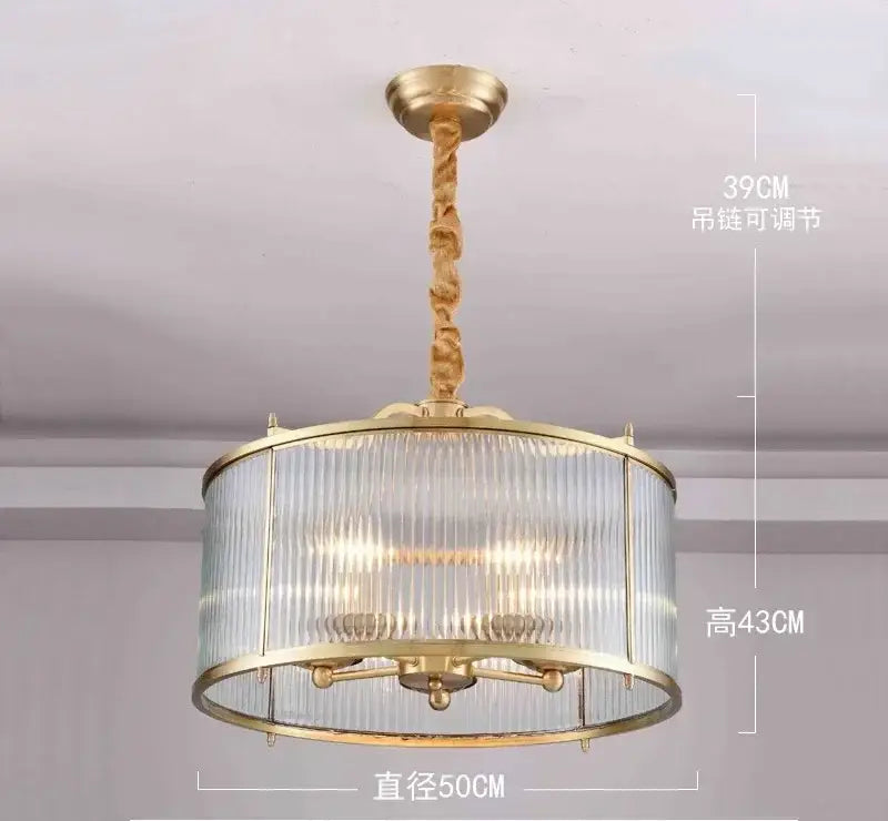 Ribbed glass chandelier gold living room pendant light