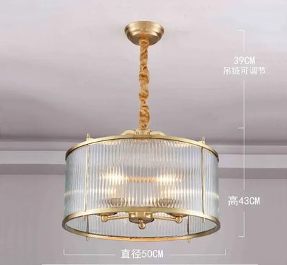 Ribbed glass chandelier gold living room pendant light