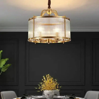 Ribbed glass chandelier gold living room pendant light