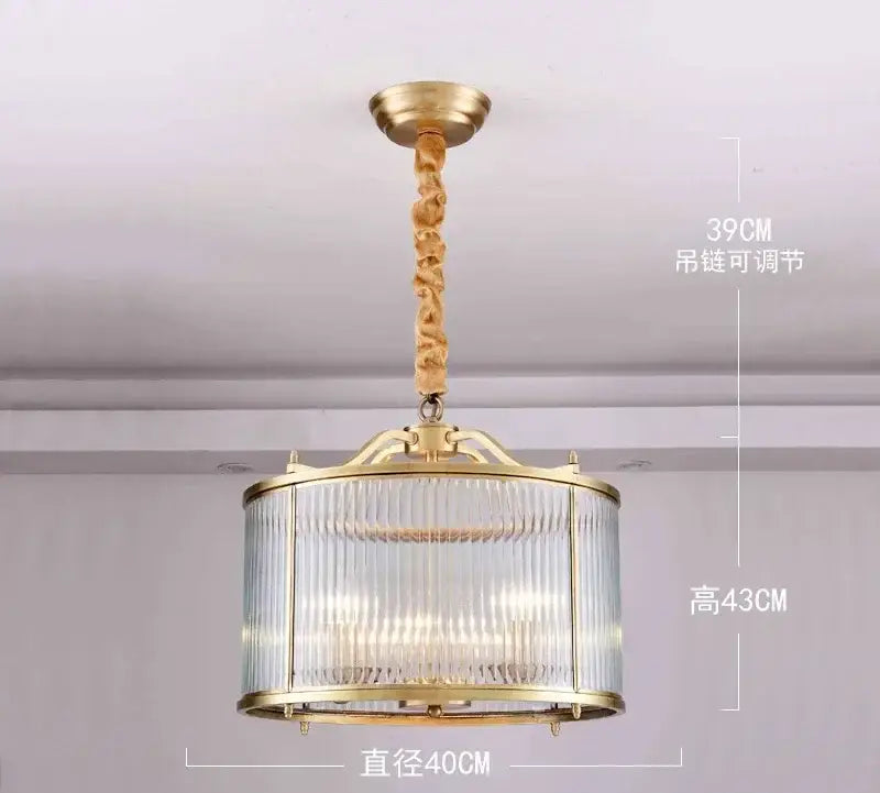 Ribbed glass chandelier gold living room pendant light