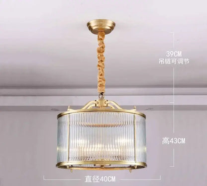 Ribbed glass chandelier gold living room pendant light
