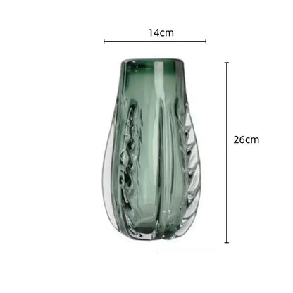 Ribbed emerald & clear crystal vase living room decor