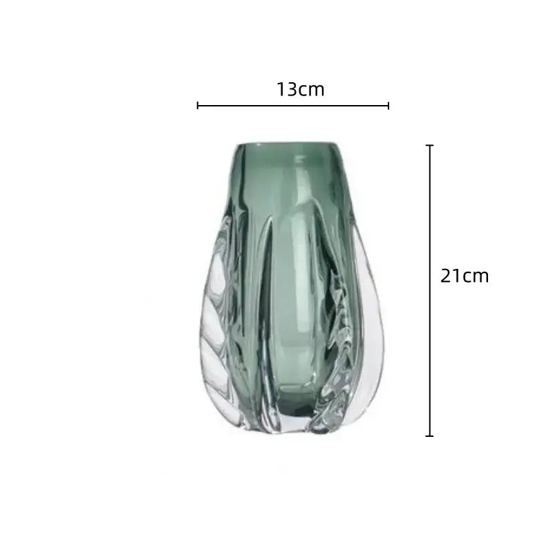 Ribbed emerald & clear crystal vase living room decor