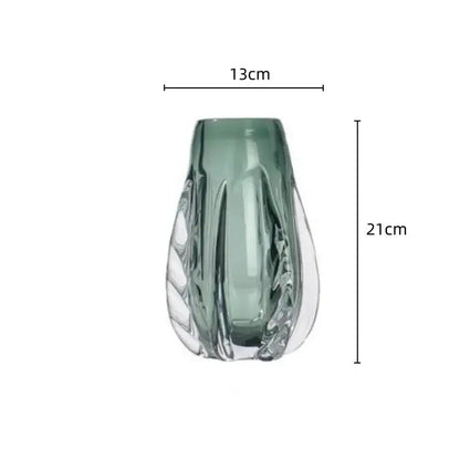 Ribbed emerald & clear crystal vase living room decor