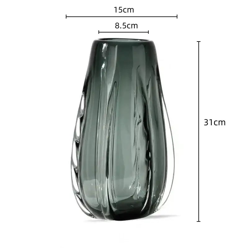Ribbed emerald & clear crystal vase living room decor