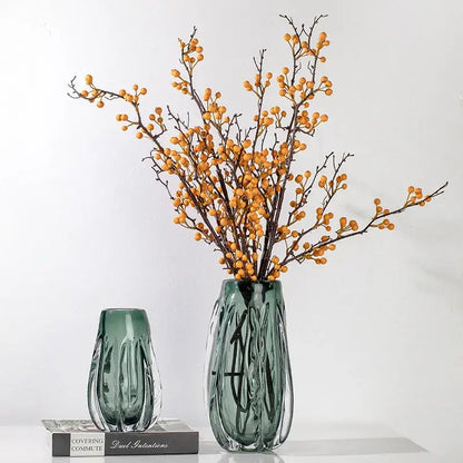 Ribbed emerald & clear crystal vase living room decor