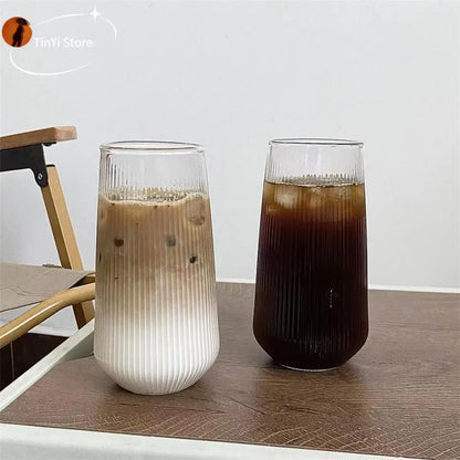 Ribbed frosted & clear glass coffee cups set of 6 kitchen tumblers