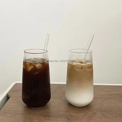 Ribbed frosted & clear glass coffee cups set of 6 kitchen tumblers