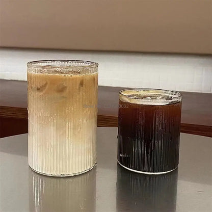 Ribbed frosted & clear glass coffee cups set of 6 kitchen tumblers