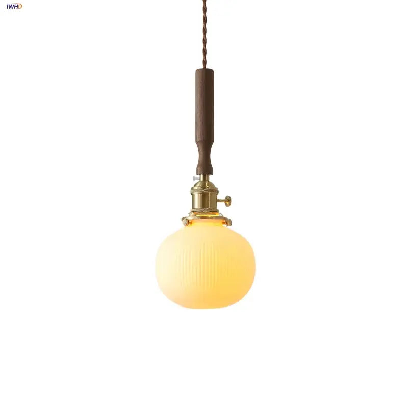 Ribbed glass and walnut ceramic led pendant lamp dining room