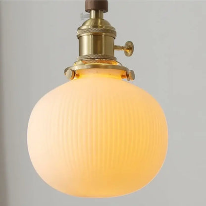 Ribbed glass and walnut ceramic led pendant lamp dining room