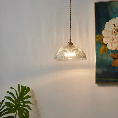 Ribbed glass chandelier pendant lights with brass finish for bedroom