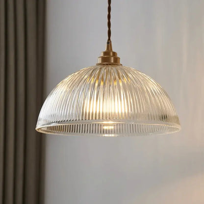 Ribbed glass chandelier pendant lights with brass finish for bedroom