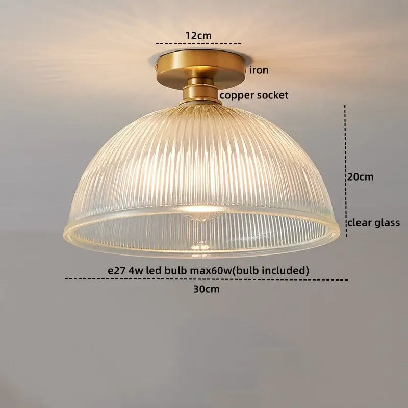 Ribbed glass copper led ceiling light dining room chandelier