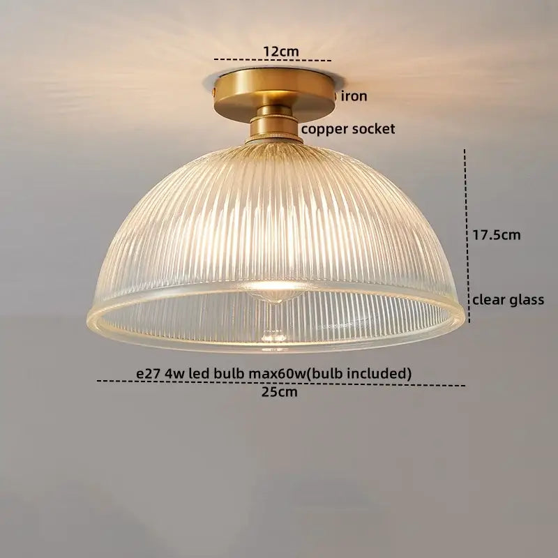 Ribbed glass copper led ceiling light dining room chandelier