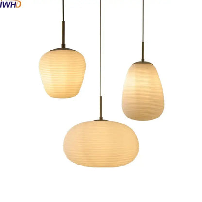 Ribbed glass copper led pendant chandelier for dining room