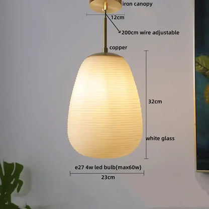 Ribbed glass copper led pendant chandelier for dining room