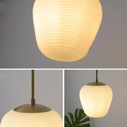Ribbed glass copper led pendant chandelier for dining room