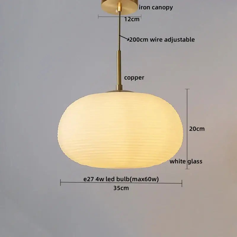 Ribbed glass copper led pendant chandelier for dining room