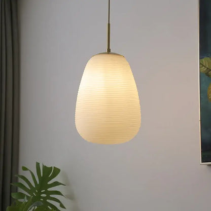 Ribbed glass copper led pendant chandelier for dining room