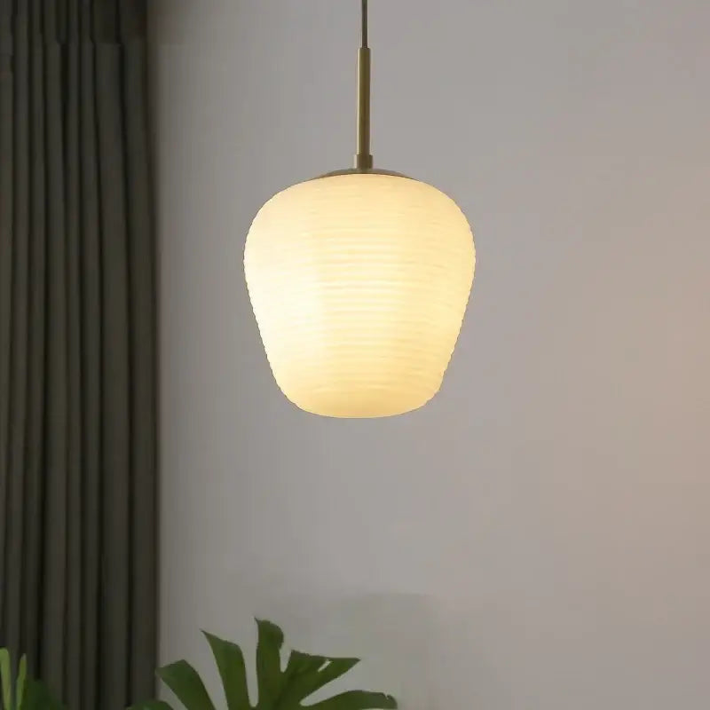 Ribbed glass copper led pendant chandelier for dining room
