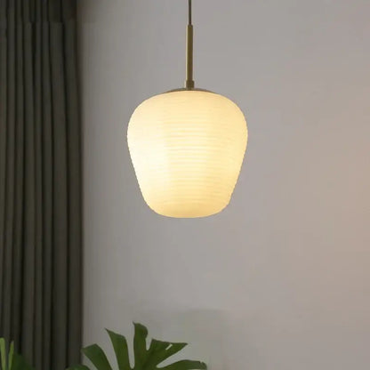 Ribbed glass copper led pendant chandelier for dining room